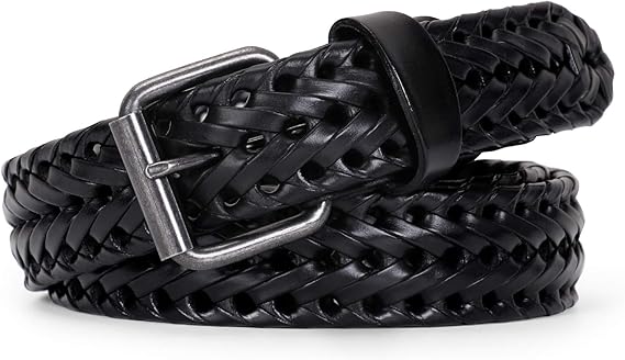 WERFORU Men’s Leather Braided Belt, Cowhide Leather Woven Belt for Jeans 1.3 Inch Wide with Prong Buckle